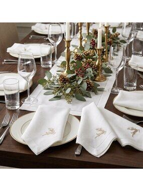 FRONTGATE Dinner Napkins‎ Cotton Linen Reindeer Set Of 6 Classic Holiday NWT